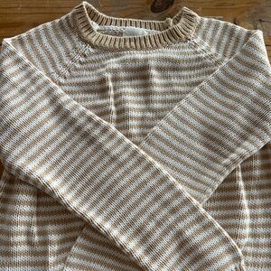 Caslon 100% cotton sweater striped beige white women medium